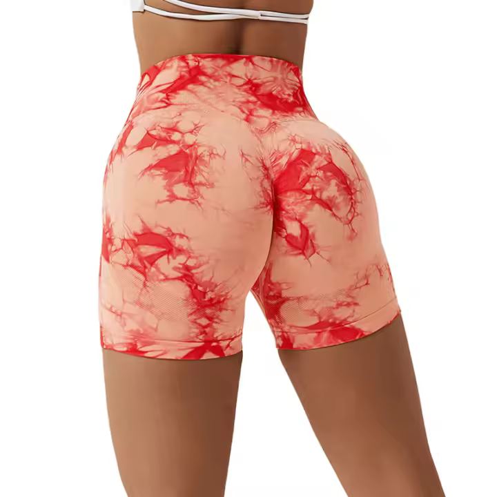 Pantalones cortos de yoga con tie dye para mujer FKAFIT leggings deportivos sin costuras con elevación de cadera material de nylon para actividades al aire libre - 1