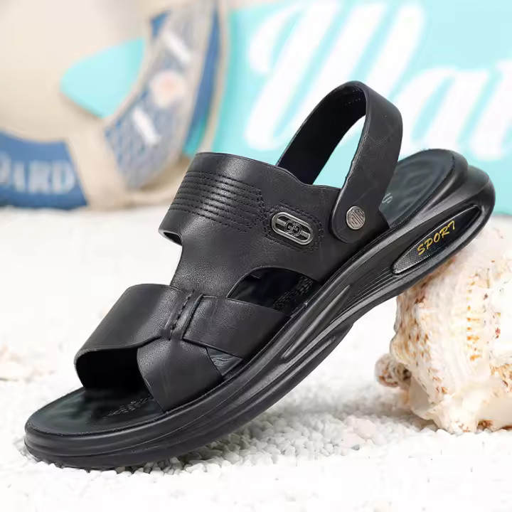 Sandalias de hombre de verano, nuevos zapatos de playa de cuero, zapatillas frescas, suela suave, sandalias de hombre de tendencia, un zapato dos usos, zapatos de hombre. - 1