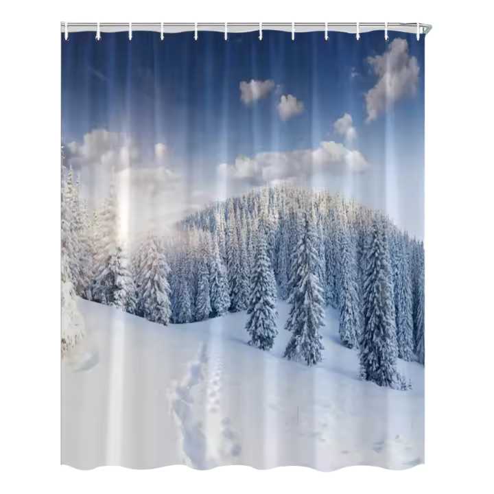 Cortina de Ducha de Paisaje de Bosque Invernal Material de Poliéster Decoración de Baño para Todas las Estaciones - 1