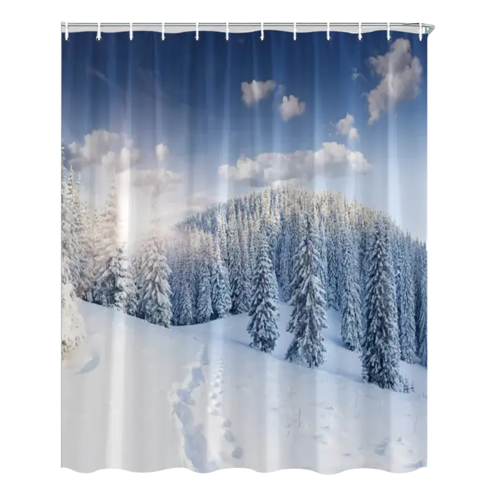 Cortina de Ducha de Paisaje de Bosque Invernal Material de Poliéster Decoración de Baño para Todas las Estaciones - 1