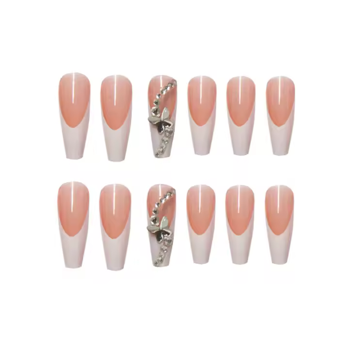 Uñas postizas largas de acrílico para mujer, uñas postizas de mariposa blanca, decoración de uñas DIY, 24 piezas - 1