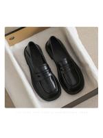 Zapatos de cuero negros estilo británico para mujer, suela gruesa, nuevo estilo primavera 2025, mocasines de tacón grueso de un solo paso, cabeza redonda, zapatos de mujer de dos usos - details 5
