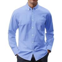 2025 nueva camisa Oxford para hombre, camisas sociales de manga larga de algodón para hombres, blusa vuelta de calidad de color sólido. - details 0
