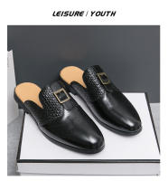 La mitad de los zapatos de los hombres de la moda Brock bolsa zapatillas de cabeza versión coreana sin tacón zapatos pequeños de cuero - details 16