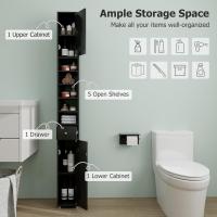 Armario de Baño Alto, Columna Auxiliar para Almacenamiento de Baño, con 2 Armarios y 1 Cajón, Organizador Armario Estrecho 20 x 20 x 180 cm, para Inodoro, Oficina - details 25