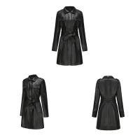 Gabardina cortavientos de piel sintética para mujer, chaquetas con cinturón, abrigo largo medio - details 31