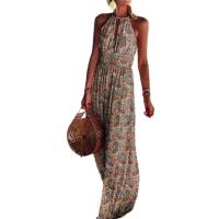 Vestido largo bohemio con estampado Floral para mujer, traje elegante sin mangas con cuello Halter y espalda descubierta, para fiesta y primavera, 2024 - details 6