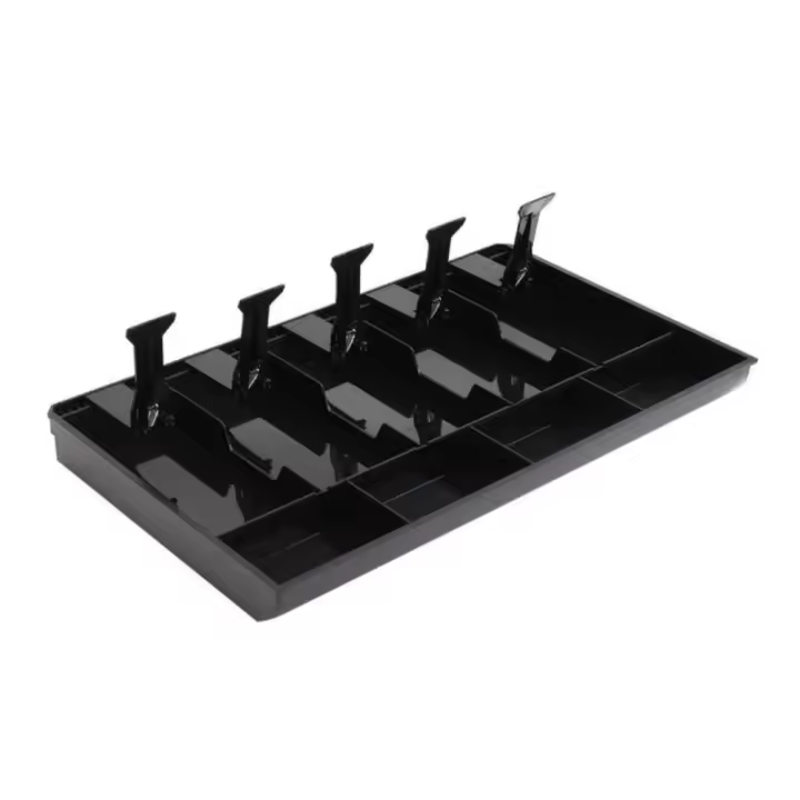Bandeja de inserción de caja registradora de dinero de 5 rejillas, cajón de cajero negro de plástico con rectángulo de resorte, bandeja de dinero de 5 rejillas para supermercado - 1