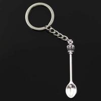 Nuevo llavero de moda para hombre de 30mm, cadena con soporte de Metal DIY, corona de cuchara de cocina Vintage, colgante de Color plateado de 57x9mm, regalo - details 6
