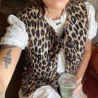 BUNO-chaleco elegante con estampado de leopardo para mujer, nueva moda 20225, chaquetas sin mangas con lazo y cuello en V, chaleco ajustado Vintage, Top corto - details 2