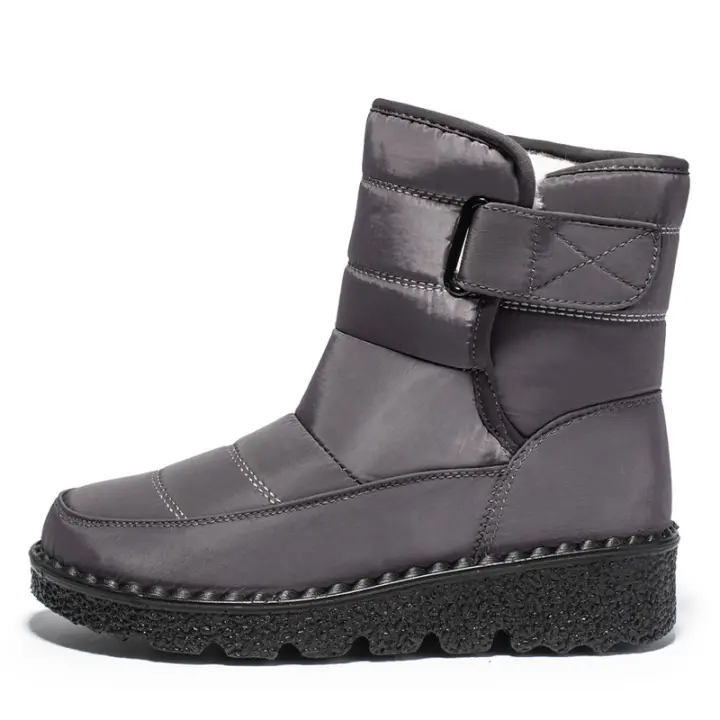 Botas impermeables para nieve con forro de cuero para mujer, cómodas correas para exteriores, invierno 8 2 - 1