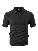 Hombre verano slim transpirable transpiración suelta casual color sólido jacquard hombre manga corta Polo - details 22