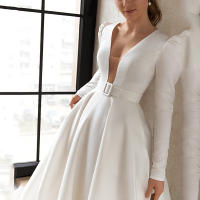 Vestido de mujer con satén blanco socialité que parece delgado y alto, vestido estilo francés - details 4