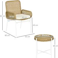 Juego de jardín de 3 piezas, sillas y mesa de ratán con 2 sillas, 1 mesa de centro y cojines para terraza o patio, natural. - details 5