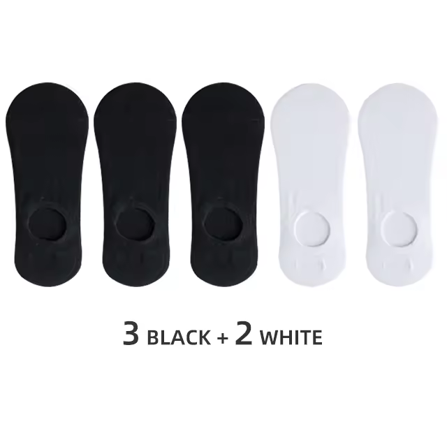 Hombres 5 pares de calcetines invisibles Zapatillas de algodón de silicona antideslizante verano no-show calcetines de tobillo masculino casual transpirable Delgado barco Calcetines - 1