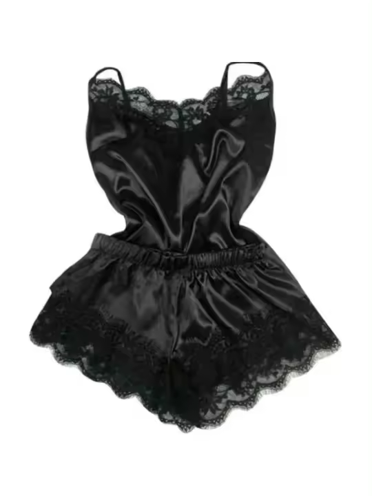 Conjunto de Pijama de Seda de Encaje de Verano para Mujer Ropa de Dormir Cómoda y Sexy - 1