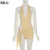 Conjunto de Dos Piezas Sexy con Decote Profundo V Top de Halter para Mujer y Falda - details 15