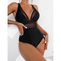Bañador negro de una pieza para mujer, traje de baño de realce con Control de barriga, Tankini de una pieza - details 2