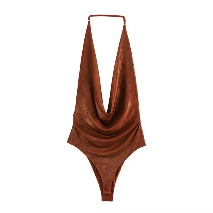 Moda Verano 2025 para Mujer OUWU Mono de Moda Adelgazante con Cuello de Metal Plano - 1