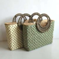 Sac De Plage Nuevas ideas de productos Verano Elegante Moda Gran capacidad Color Match Mango redondo Cartera de mujer Bolso de mano Paja B - details 2