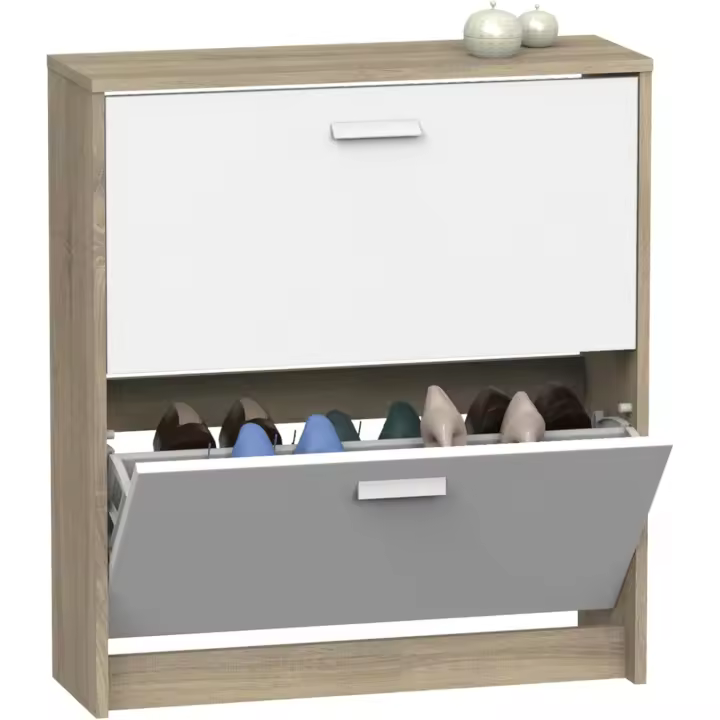 Zapatero Recibidor Mueble Auxiliar Estrecho 2 Puertas para Entrada Blanco, 12 Pares de Zapatos, 82x74x25cm, Colección Tibet - 1