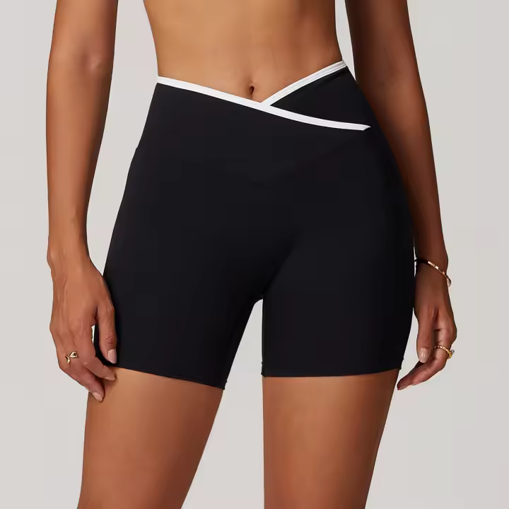 Pantalones cortos de Yoga cruzados de cintura alta, ajustados y Nude, pantalones deportivos de levantamiento de cadera de melocotón, pantalones de Fitness al aire libre para mujer - 1