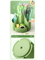 Organizador de papelería de escritorio 5 ranuras caja de almacenamiento de papelería 360 grados giratorio lindo lápiz taza olla para oficina en casa escuela - details 11