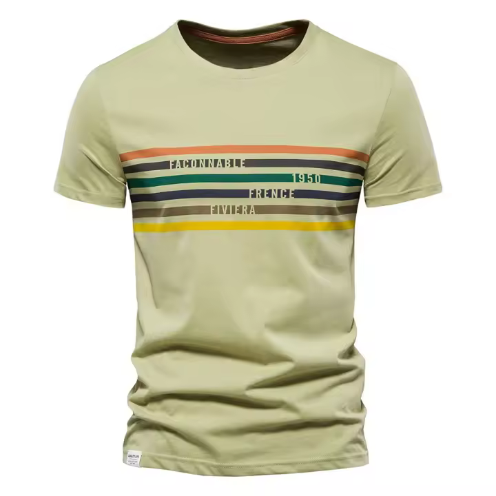 Camisa de manga corta para hombre, novedad de verano 2025, camiseta de media manga con estampado de rayas de color para hombre - 1