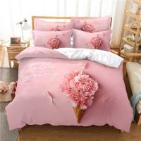 Juego de cama de flores 3d para el Día de San Valentín, funda de edredón de lujo con corazón rosa y amor, de tamaño doble - details 8