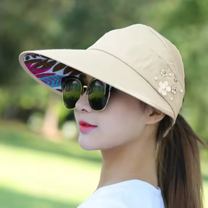 Gorra de Golf para Mujer Verano Versión Coreana Antiguero UV Gorra de Béisbol de Algodón con Flor - 1