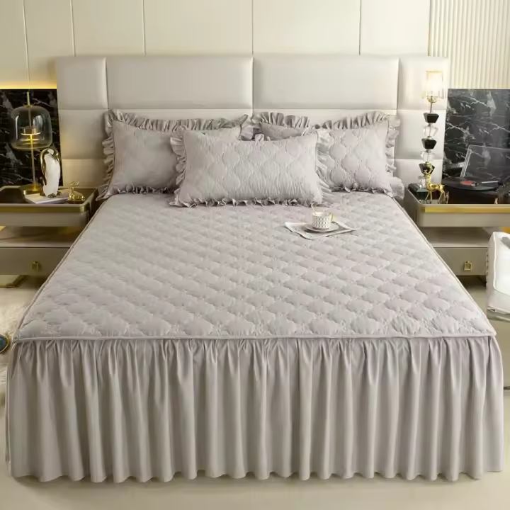 Funda de Cama Engrosada de Color Sólido Protector de Colchón Acolchado - 1