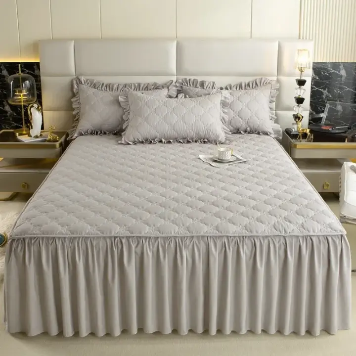 Funda de Cama Engrosada de Color Sólido Protector de Colchón Acolchado - 1