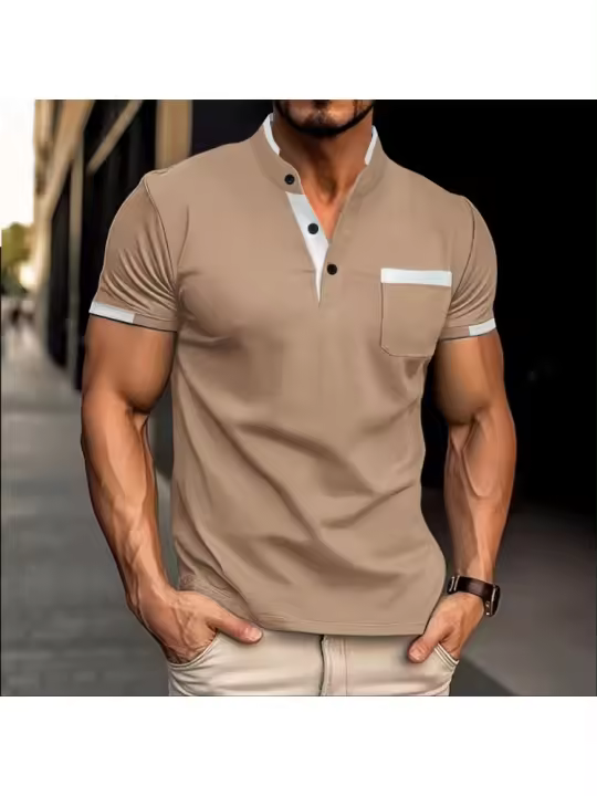 Nuevo polo de manga corta casual de negocios de verano para hombre, transpirable, colores contrastantes - 1