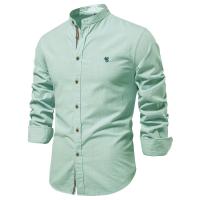 día del padre Otoño Nueva camisa social 100% algodón para hombre Camisa de manga larga de color sólido de alta calidad para hombres Camisas casuales con cuello alto para hombres - details 8