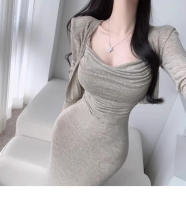 Dongda Gate-Conjunto de ropa cómoda para mujer, nueva moda, vestidos con tirantes de manga larga, falda acampanada de cintura alta - details 1