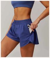 Yoga mujeres Fiess correr ciclismo transpirable deportes cintura alta entrenamiento gimnasio pantalones cortos bolsillo falso dos piezas - details 5