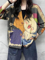 Cárdigans de estilo Harajuku para mujer, ropa de dibujos animados, suéteres informales con retales estampados, cárdigans Punk sueltos, invierno, 2023 - details 4