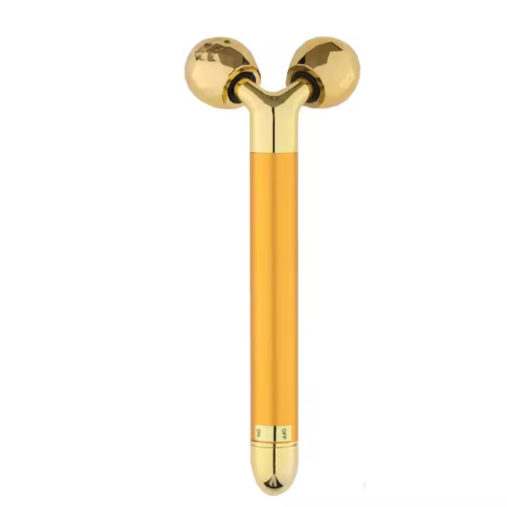 Rodillo masajeador Facial eléctrico en forma de T, rodillo 3D dorado, Kit de masajeador Facial - 1