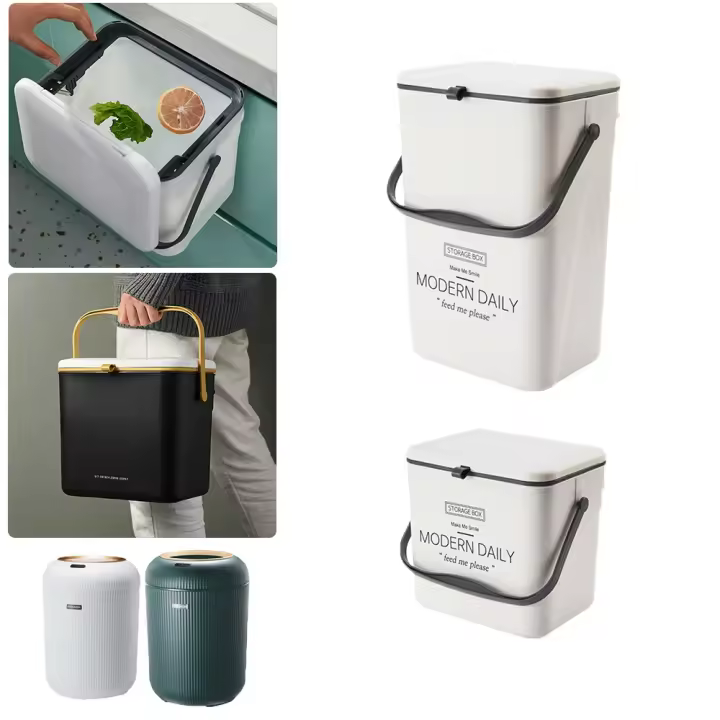 Cubo de basura de gran capacidad para cocina, papelera de reciclaje montada en la pared con tapa, 7/12L - 1