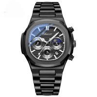 Reloj multifunción verdadero tres ojos seis agujas reloj de cuarzo octogonal para hombre - details 1