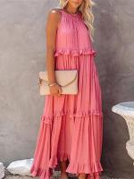 2025-Vestido largo de fiesta con volantes para mujer, traje Sexy sin mangas, ropa de baile, línea A, bohemio, vacaciones - details 1