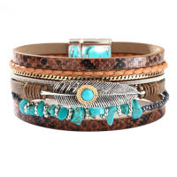 Pulsera Vintage de Pluma y Cuero con Turquesa Joyería y Bisutería para Mujeres - details 4