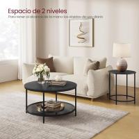 Centro, Mesita de Salón, de Mármol de Imitación Redonda, Estante de Vidrio Templado, Montaje Fácil, Estilo Moderno, Blanco Mármol y Dorado Claro LCT072W59 - details 24