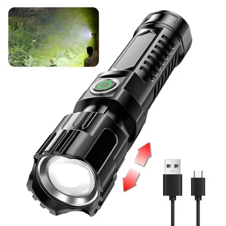 Linterna LED de alta potencia 2000LM Batería integrada, recargable por USB, luz fuerte, linterna táctica para acampar al aire libre y senderismo - 1