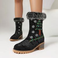 Nuevas rebabas bordadas de gamuza, cabeza redonda, tacón grueso, bordado, árbol de Navidad, botas de mujer, zapatos de mujer - details 10
