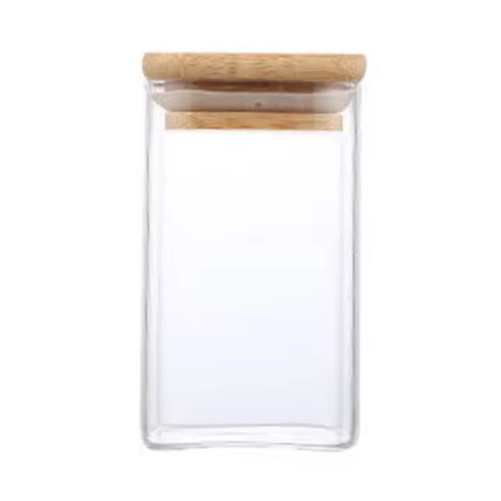Tarro de Almacenamiento de Vidrio Transparente Cuadrado con Tapa a Prueba de Humedad para Café Té Bolsas de Granos para Cocina Hogar - 1