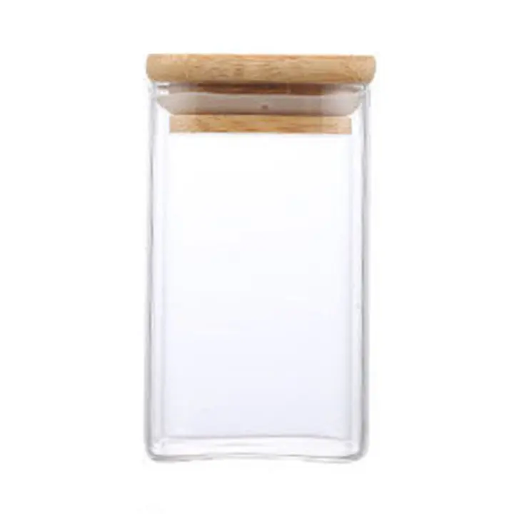 Tarro de Almacenamiento de Vidrio Transparente Cuadrado con Tapa a Prueba de Humedad para Café Té Bolsas de Granos para Cocina Hogar - 1