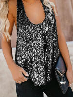 Destacados Lentejuelas con cuello en U Versátil Venta caliente Chaleco informal suelto sin mangas de moda Verano - details 7
