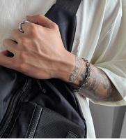 Brazalete con cadena de mano para hombre, pulsera de acero inoxidable, brazalete italiano plateado, poderoso y dominante, joyería de estilo áspero de moda - details 2