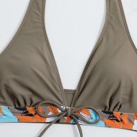 Bikini abierto con estampado de hojas retro en talla grande, conjunto de traje de baño de dos piezas con correas estables para mujer - details 31